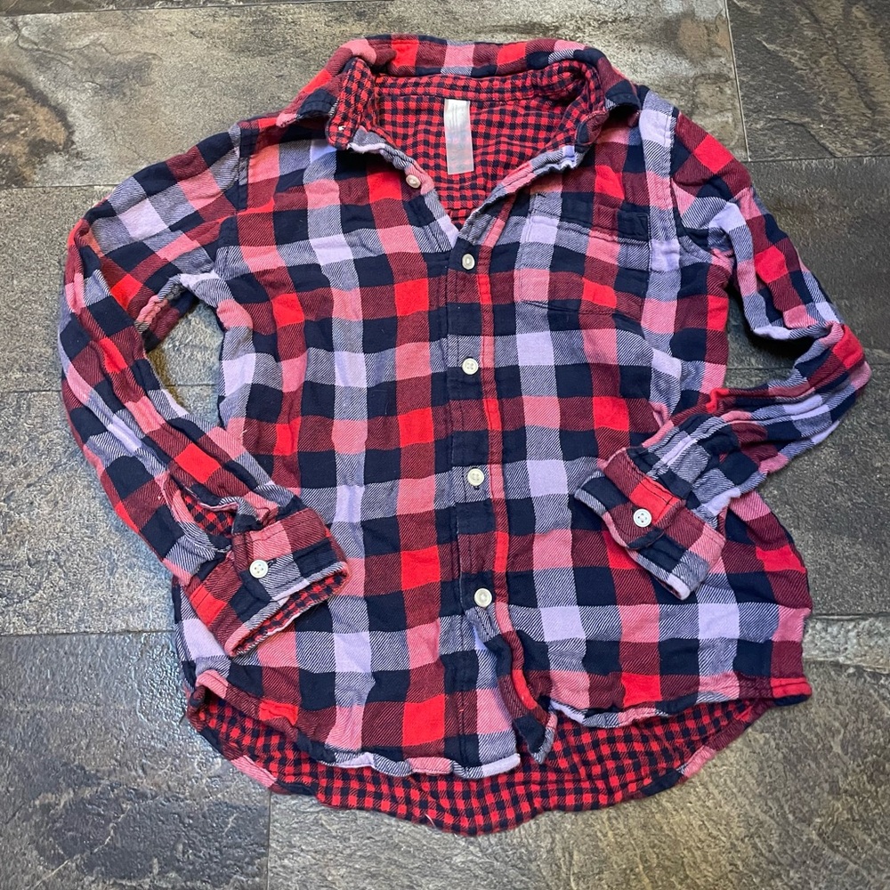 Primary Red and Blue Button Down Plaid Shirt with Classic Collar